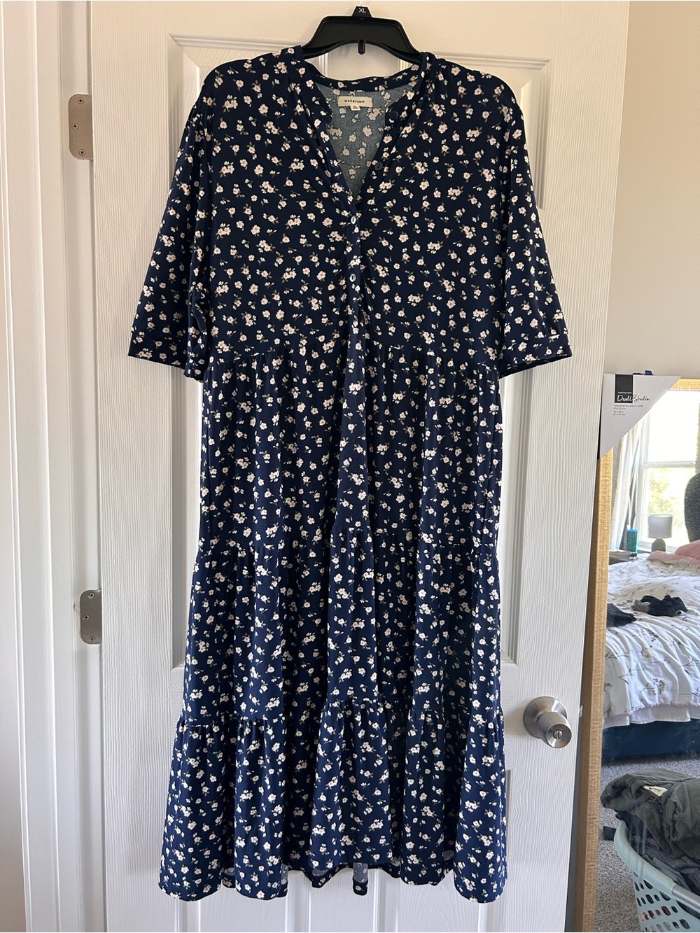 Max Studio Navy Floral Tiered Midi Dress Size XL